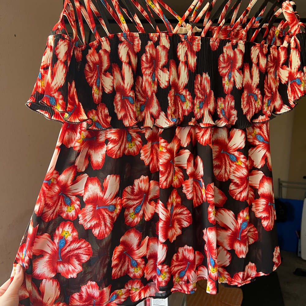 Floral Red and Black Women's Top